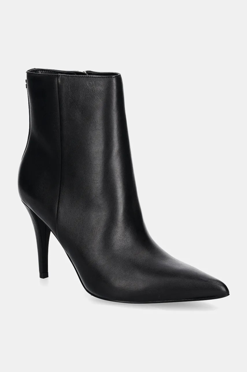 Kožne gležnjače Guess SLINKS za žene, boja: crna, s tankom potpeticom, FLFSLI LEA10