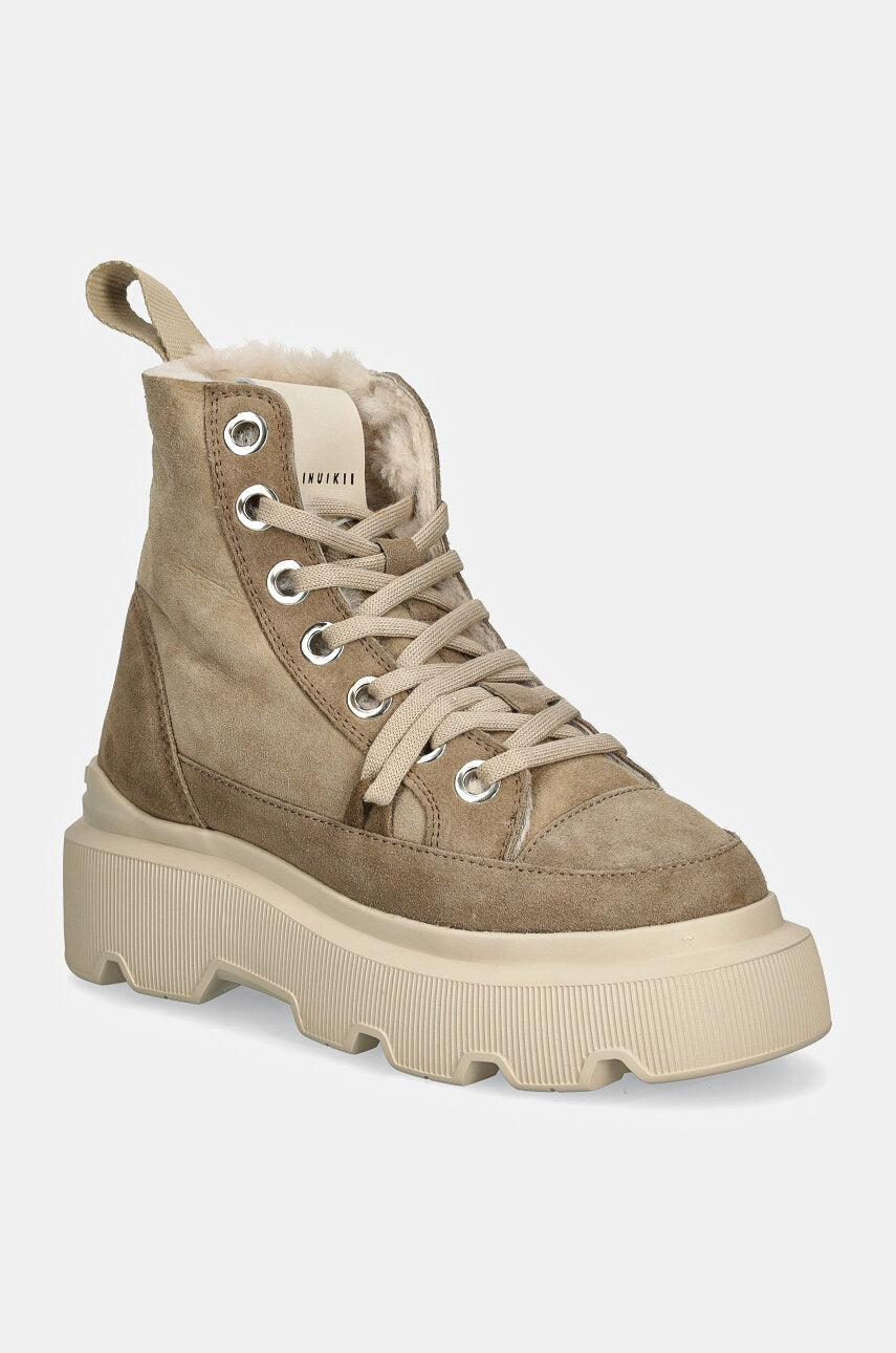 Cipele od brušene kože Inuikii Matilda Shearling boja: bež, s platformom, s toplom podstavom, 1002.002.0012.250