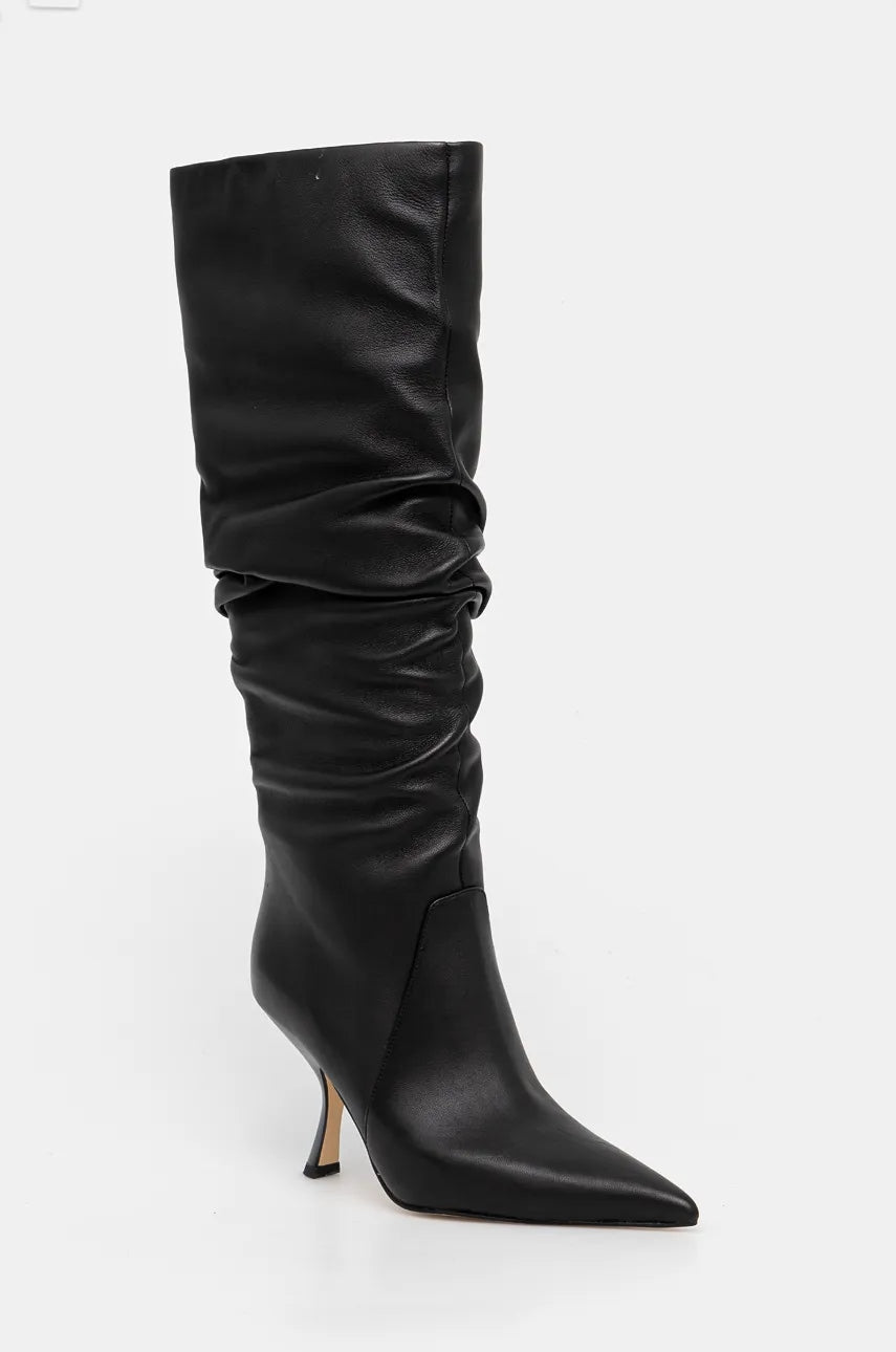 Kožne čizme MICHAEL Michael Kors Luna za žene, boja: crna, s tankom potpeticom, 40F4LUHB5L.001