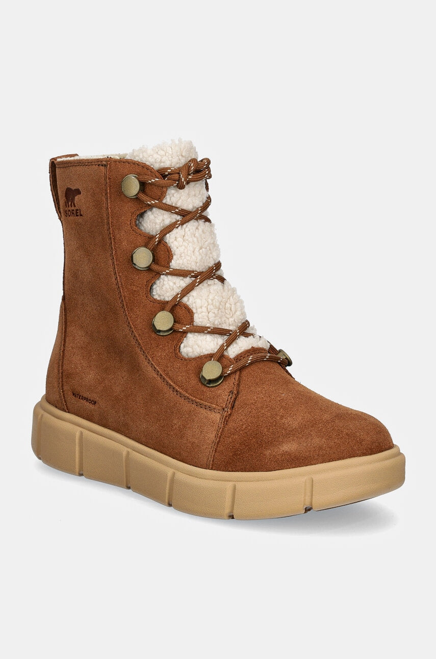 Gležnjače Sorel SOREL EXPLORER III JOAN za žene, boja: smeđa, ravni potplat, s toplom podstavom, 2077981242