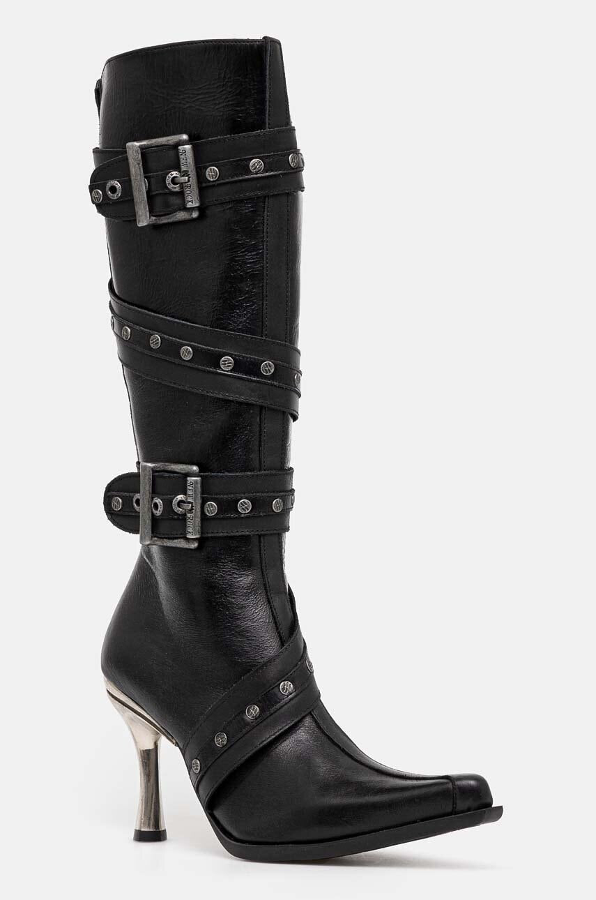 Kožne čizme New Rock ITALI NEGRO + MALICIA TACON CARIBE ACERO za žene, boja: crna, s tankom potpeticom, M-9029-C10