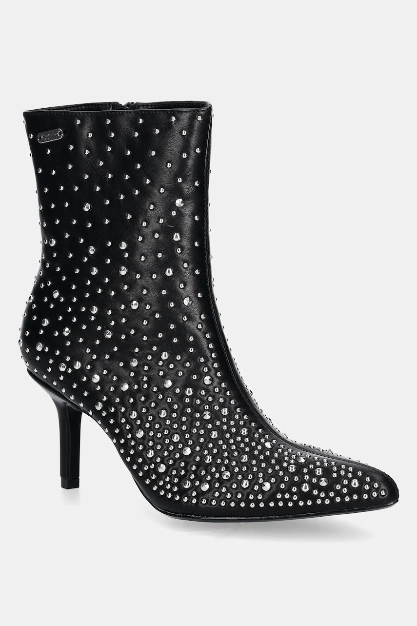 Gležnjače Pepe Jeans PRISTINA SHINY za žene, boja: crna, s tankom potpeticom, PLS50570