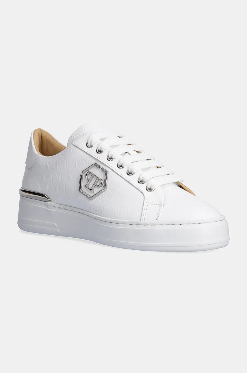 Kožne tenisice Philipp Plein Nappa Lo-Top Monogram boja: bijela, USC0665 PLE010N 01