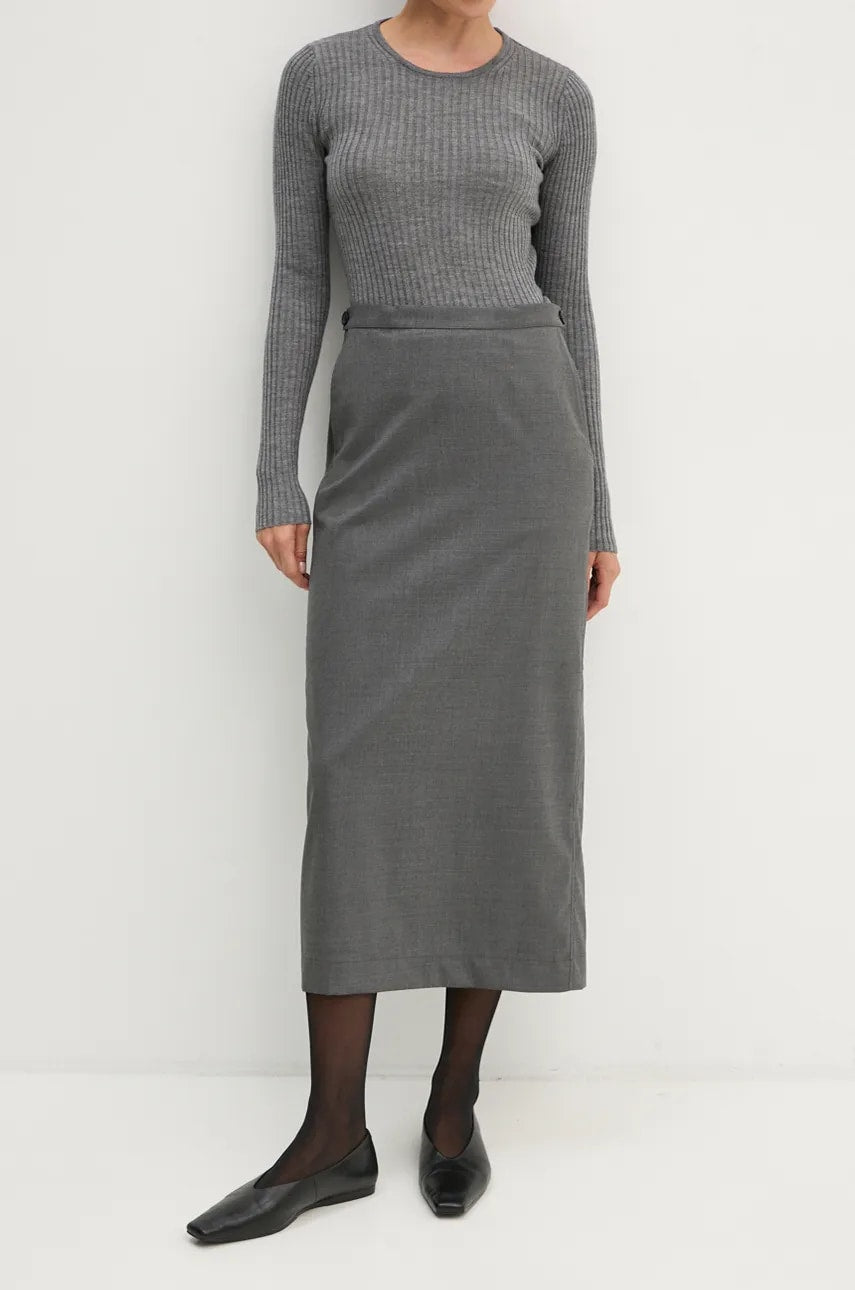 Krilo s primesjo volne Remain Suiting Midi Skirt siva barva, 5018931959