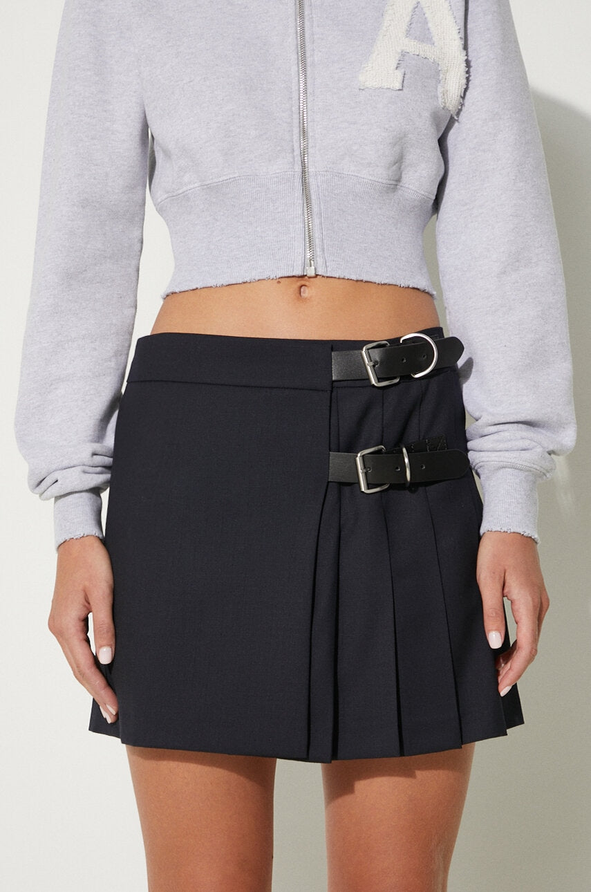 Vunena suknja AMBUSH Belts Mini Skirt boja: tamno plava, mini, širi se prema dolje, BWCU006F24FAB0014600