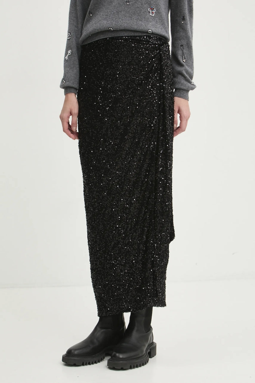 Suknja Never Fully Dressed Jaspre Skirt boja: crna, maxi, ravna, NFDSK500