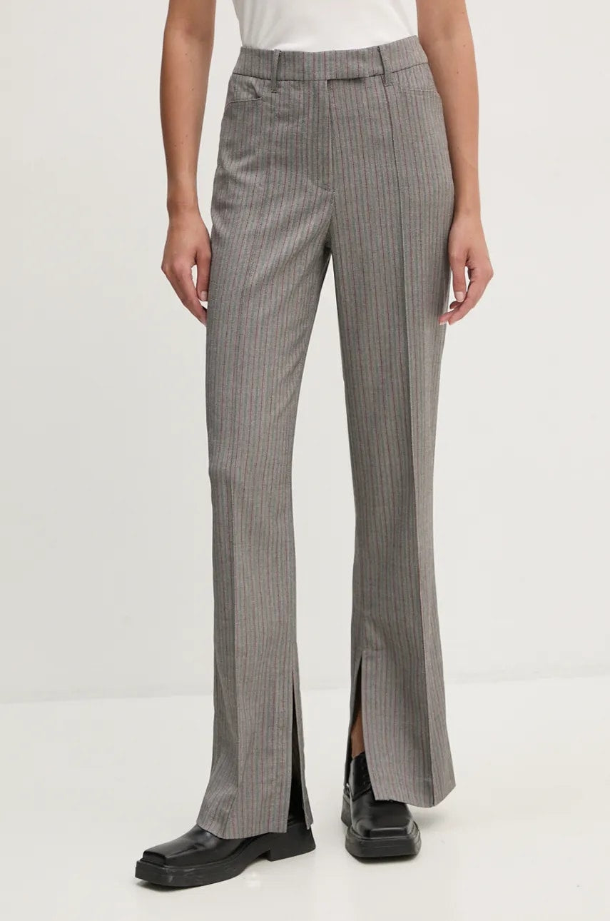 Hlače Remain Herringbone Slim Pants za žene, boja: siva, široke, visoki struk, 5018733038