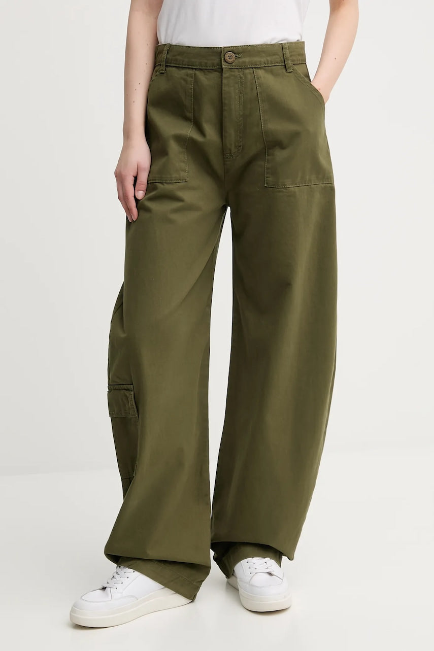 Pamučne hlače Alpha Industries Field Pant boja: zelena, široke, visoki struk, 148021