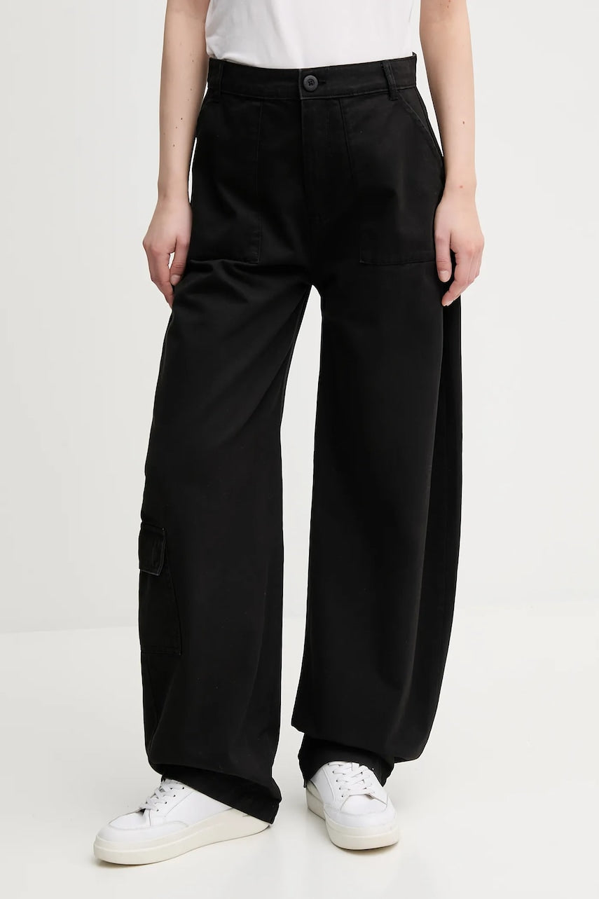 Pamučne hlače Alpha Industries Field Pant boja: crna, široke, visoki struk, 148021