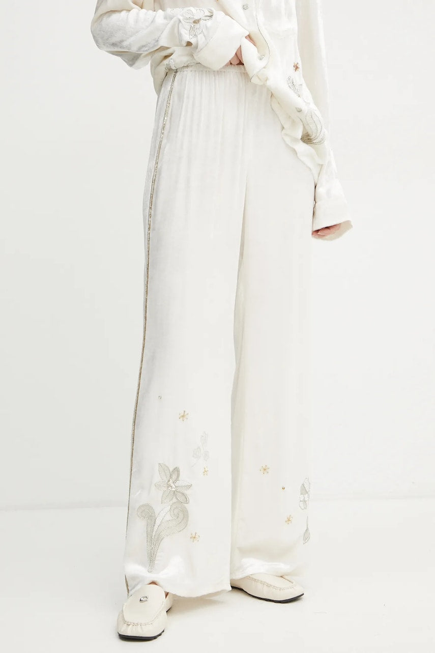 Hlače Forte Forte za žene, boja: bež, široke, visoki struk, 13258_my pants