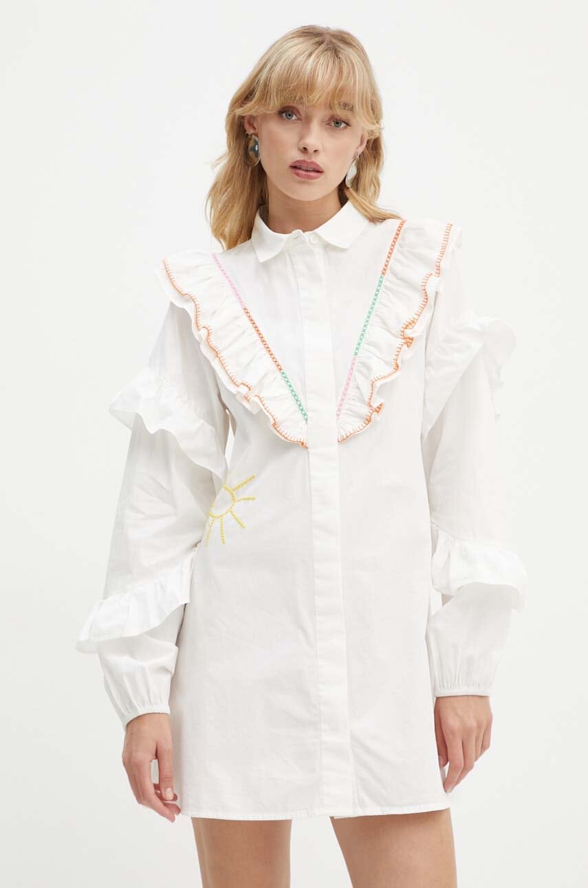 Bombažna obleka Never Fully Dressed Austin Mini bela barva, NFDDR1436