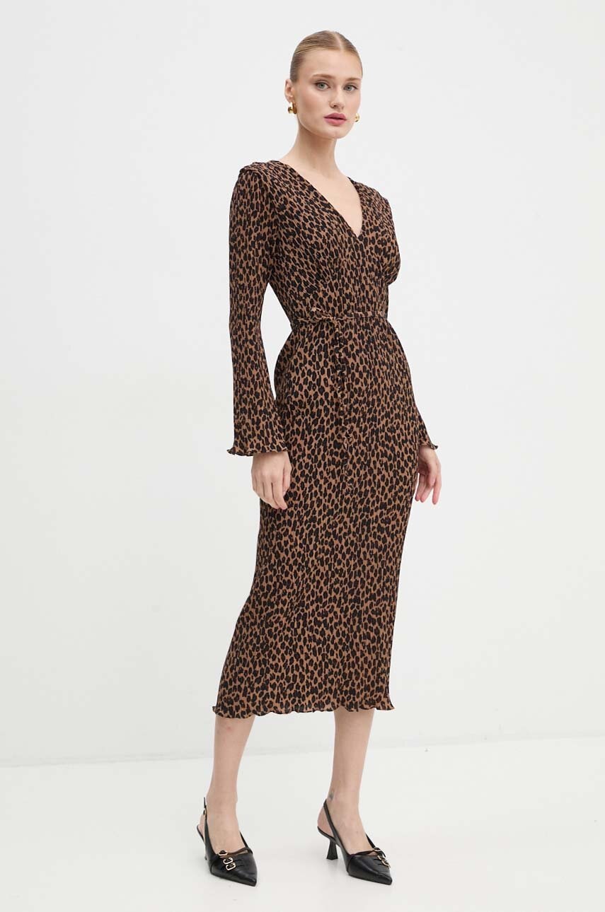Haljina Never Fully Dressed Leopard Celeste Dress boja: bež, midi, ravna, NFDDR1701