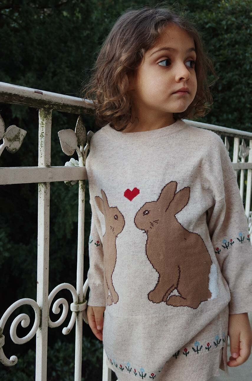 Dječja hakjina s primjesom vune Konges Sløjd ELI KNIT DRESS boja: bež, mini, ravna, KS101494