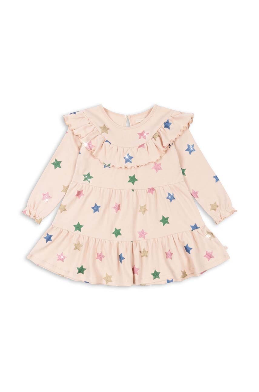 Dječja pamučna haljina Konges Sløjd MALLI GLITTER DRESS GOTS boja: bež, mini, širi se prema dolje, KS101594