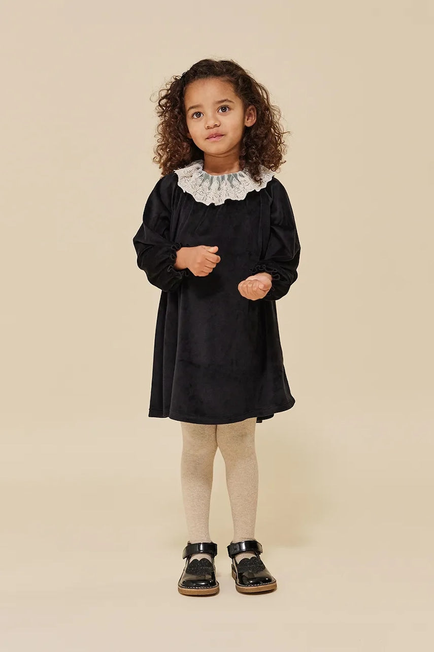 Dječja haljina Konges Sløjd VENOLA DRESS GRS boja: crna, mini, širi se prema dolje, KS102136