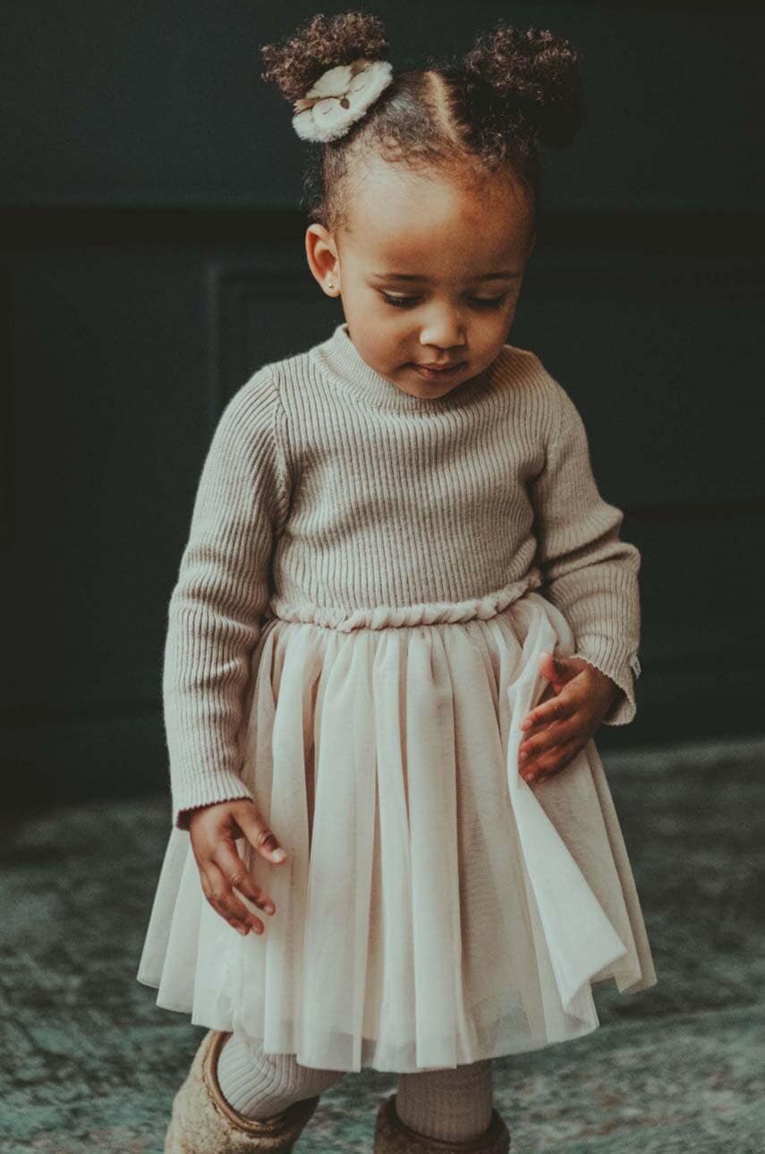 Dječja haljina Donsje Lotus Dress boja: bež, mini, širi se prema dolje, 4043900