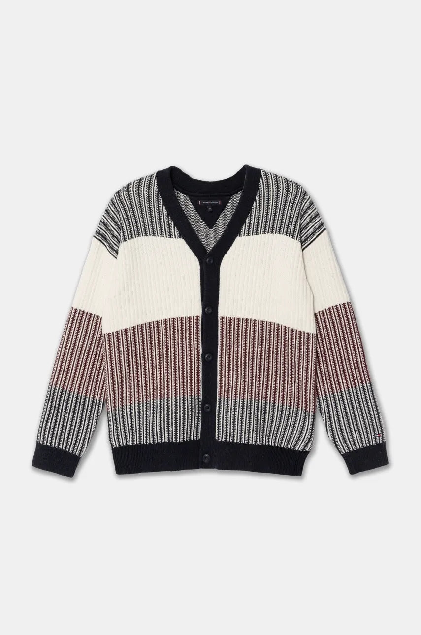 Dječji kardigan s dodatkom vune Tommy Hilfiger boja: tamno plava, topli, KB0KB09395