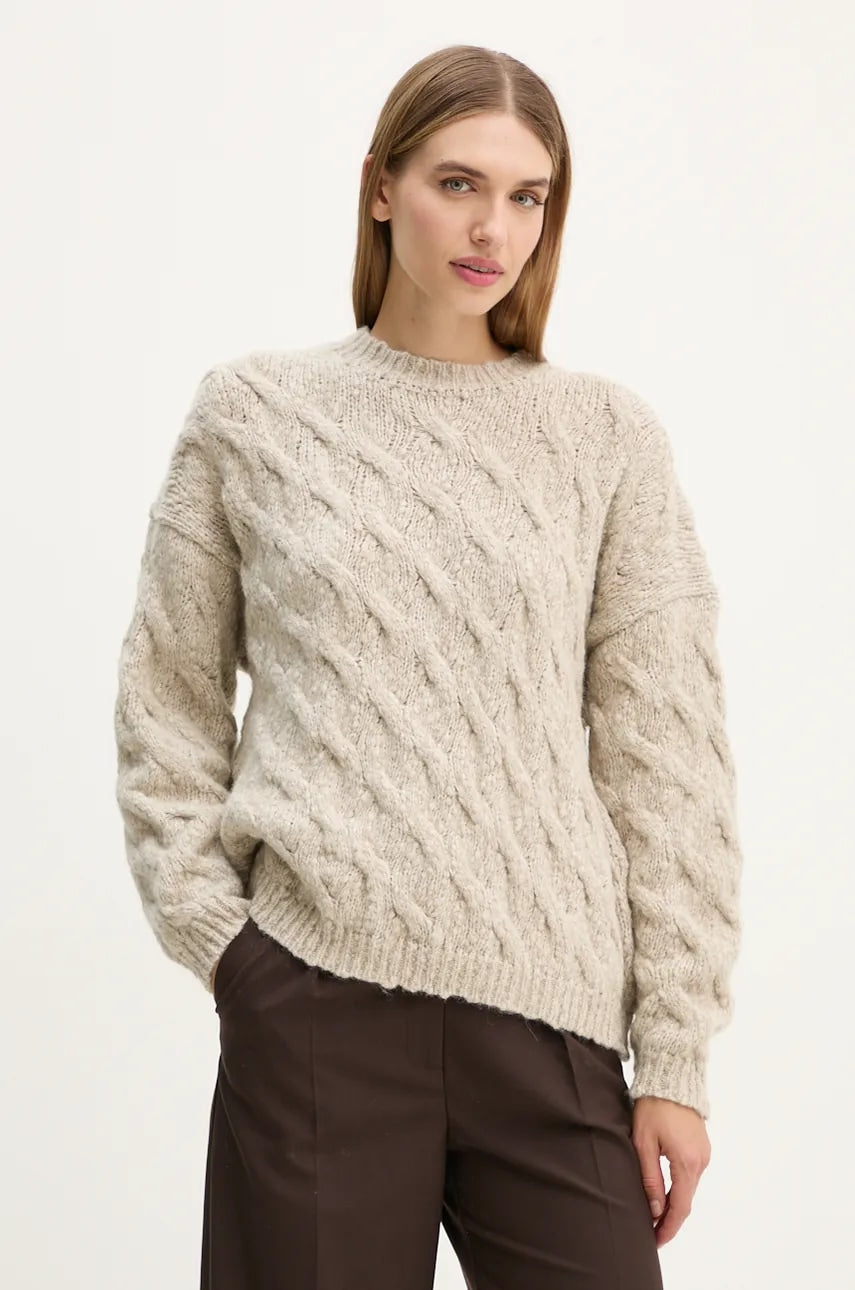 Vuneni pulover Drykorn za žene, boja: bež, topli, 423093 88539