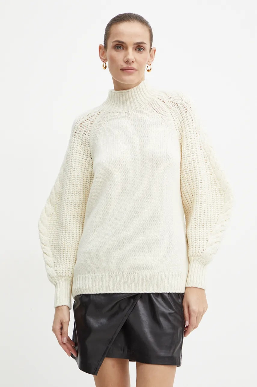 Vuneni pulover Luisa Spagnoli COMITATO za žene, boja: bež, topli, s poludolčevitom, 58409