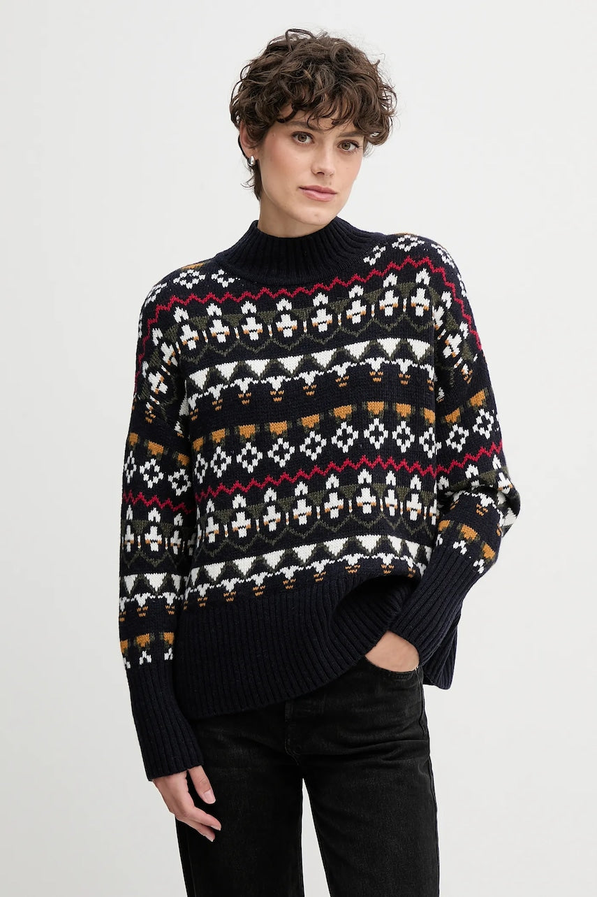 Pulover s dodatkom vune Barbour boja: tamno plava, tople, s poludolčevitom, LKN1557