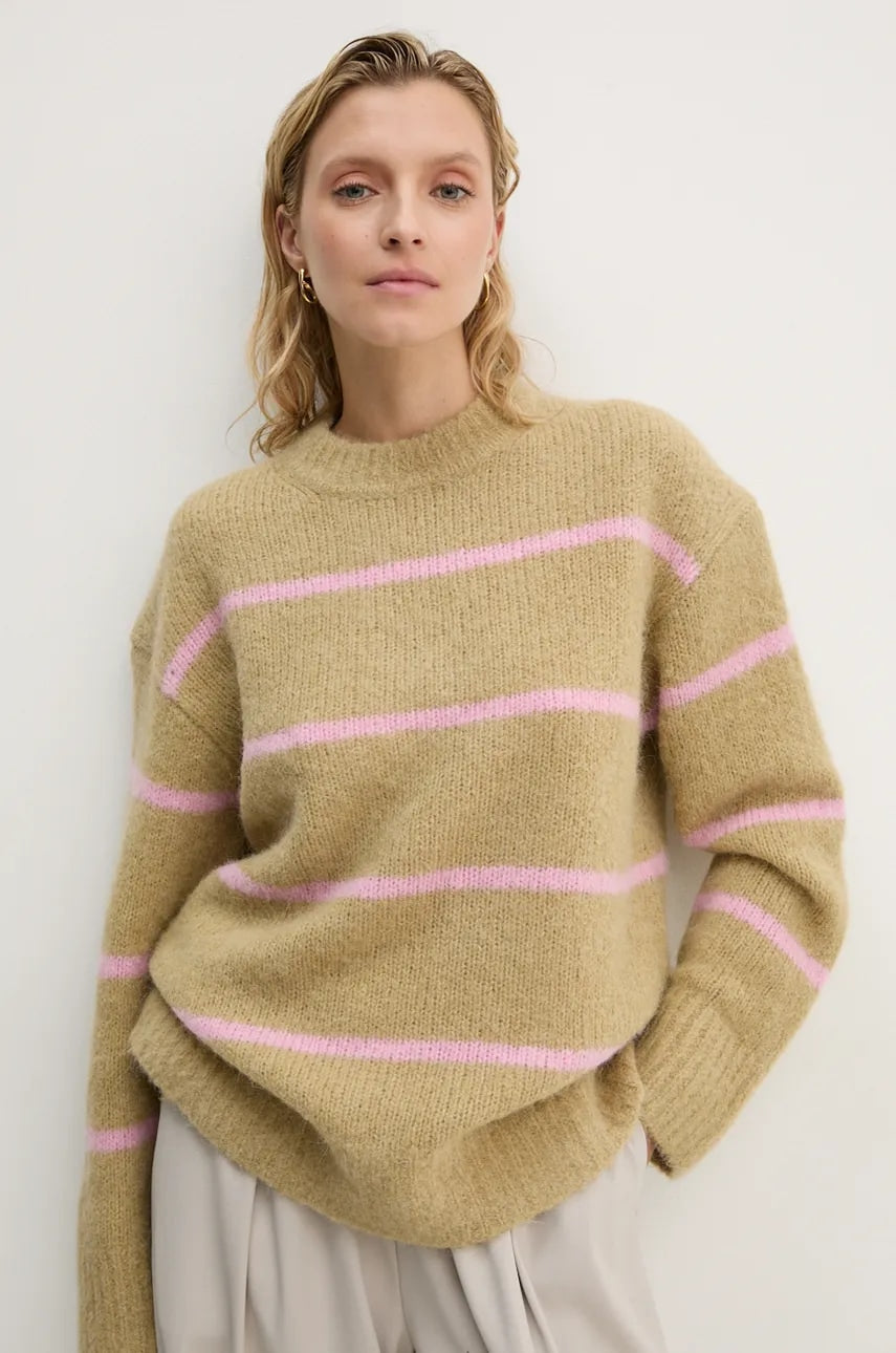 Vuneni pulover Samsoe Samsoe SAJOAN za žene, boja: bež, topli, F24300052