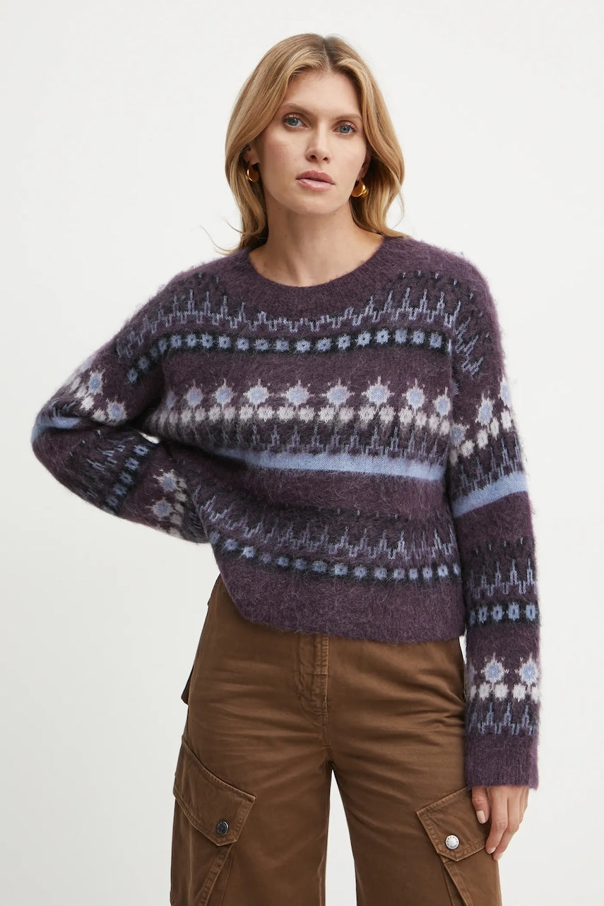 Pulover s dodatkom vune Boss Orange za žene, boja: ljubičasta, topli, 50525157