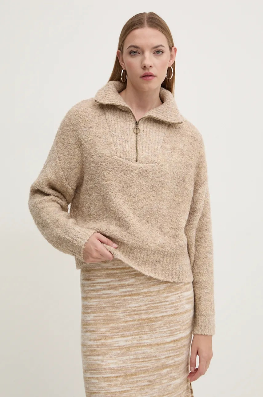 Pulover Billabong Lost Heaven za žene, boja: bež, topli, s poludolčevitom, EBJSW00120