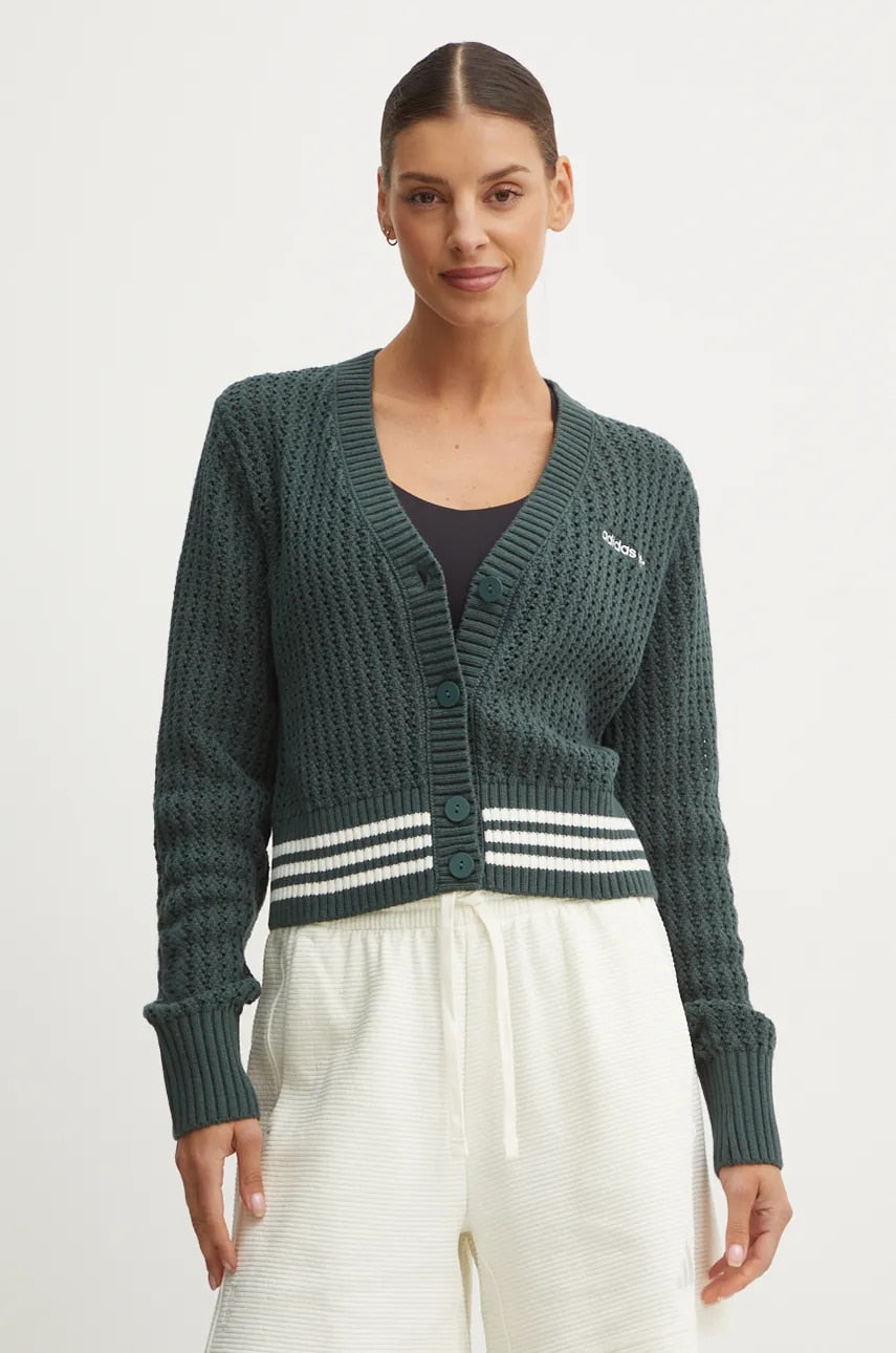 Jopica adidas Originals Cardigan ženska, zelena barva, IX1046