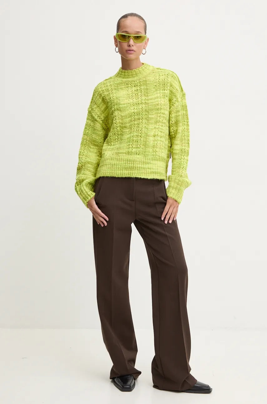 Pulover s dodatkom vune HUGO za žene, boja: žuta, topli, s poludolčevitom, 50523160