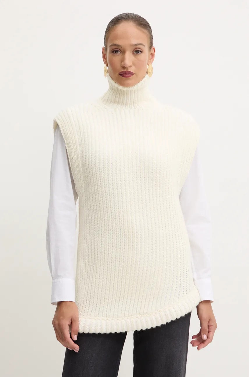 Prsluk s primjesom vune Victoria Beckham boja: bež, topli, s dolčevitom, 1424KJU005805A