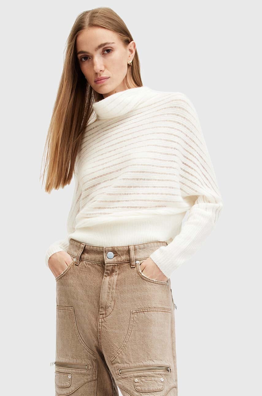 Pulover z volno AllSaints RIDLEY LADDER bela barva, W020KB