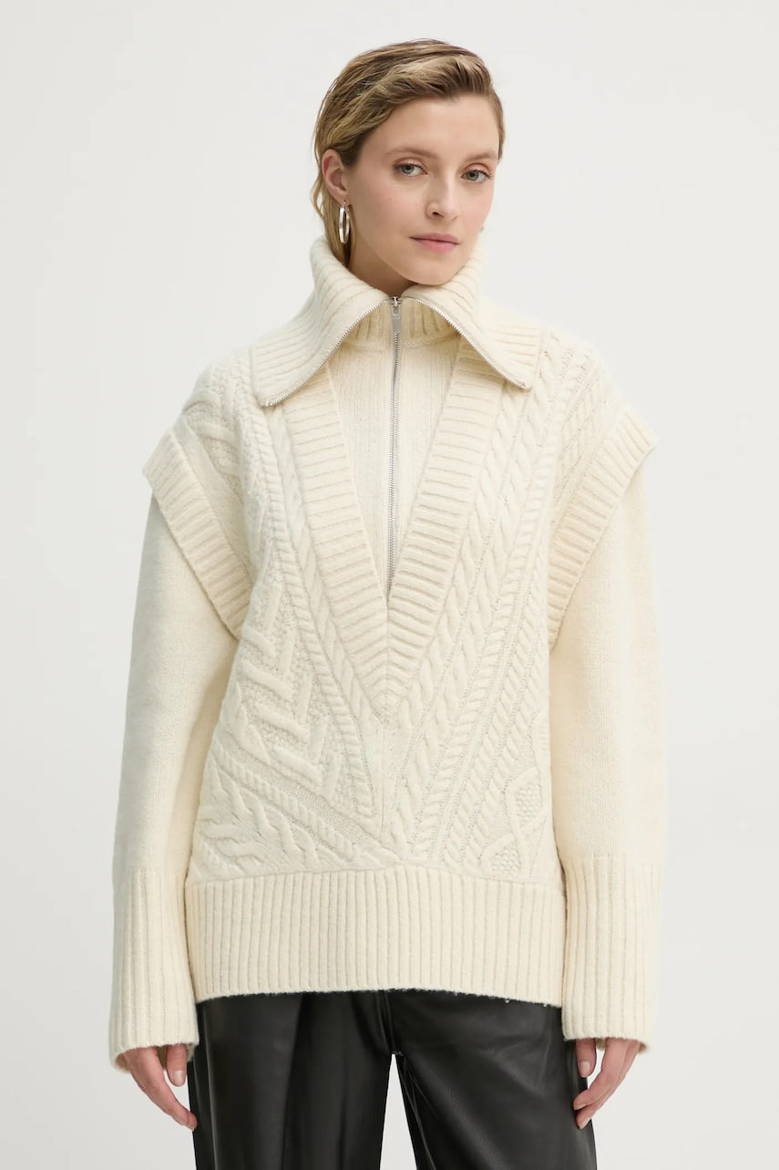 Vuneni pulover A.L.C. Callie za žene, boja: bež, topli, s dolčevitom, 7SWPO01031