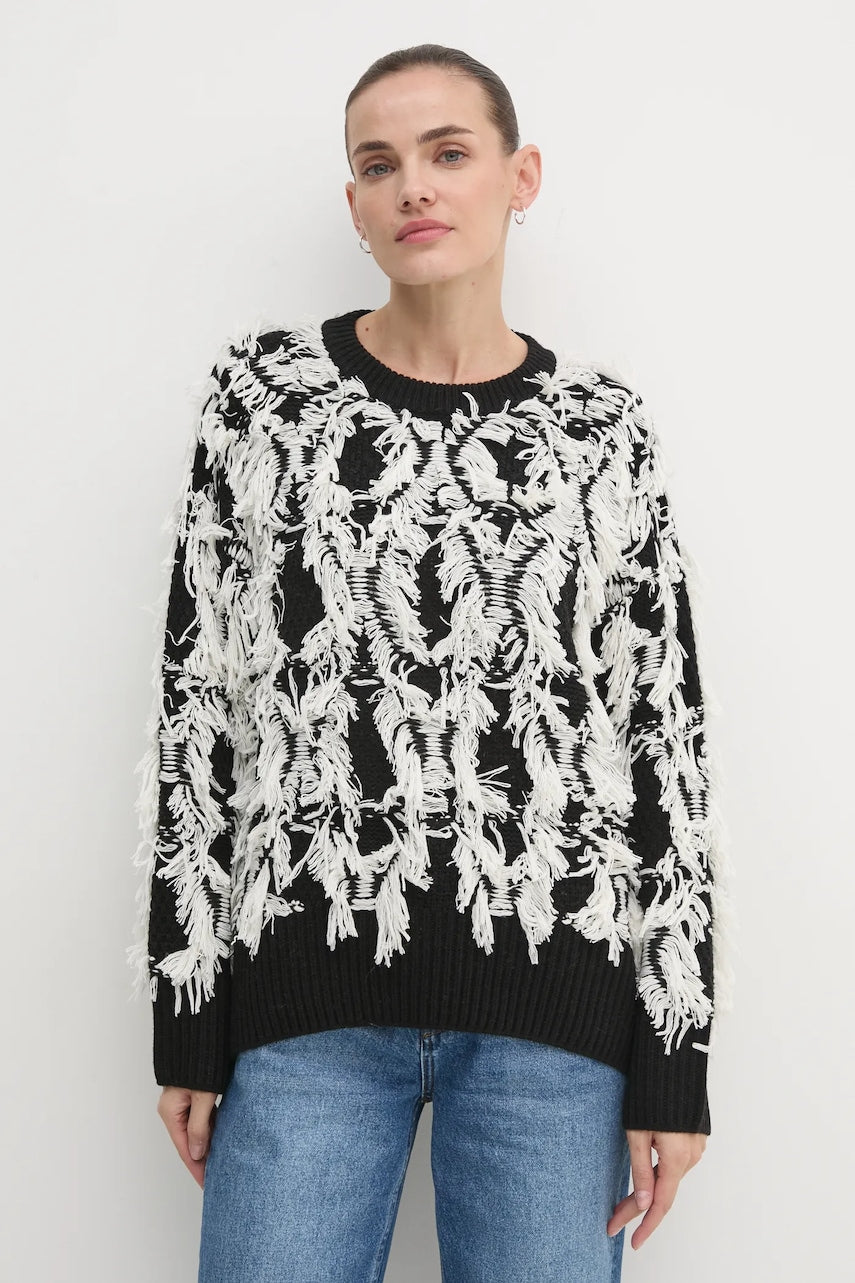 Pulover s dodatkom vune OUI za žene, boja: bijela, topli, 90176