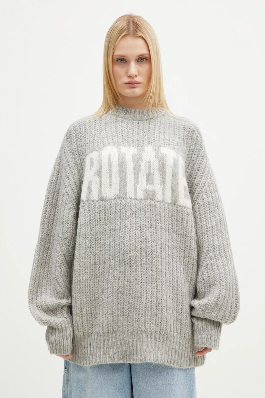 Vuneni pulover Rotate Knitted Logo za žene, boja: siva, topli, 1137491789