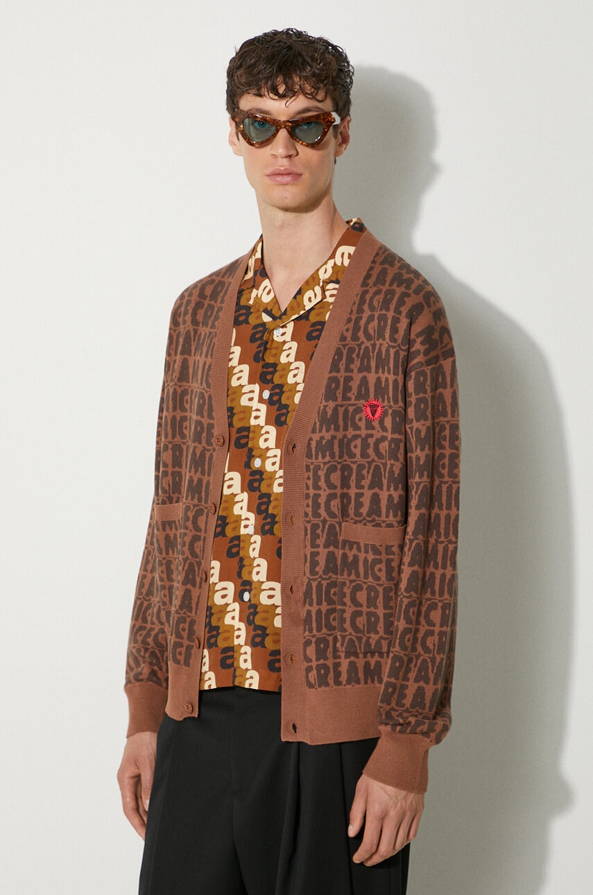 Kardigan s primjesom vune ICECREAM Text Print Cardigan boja: smeđa, IC24215