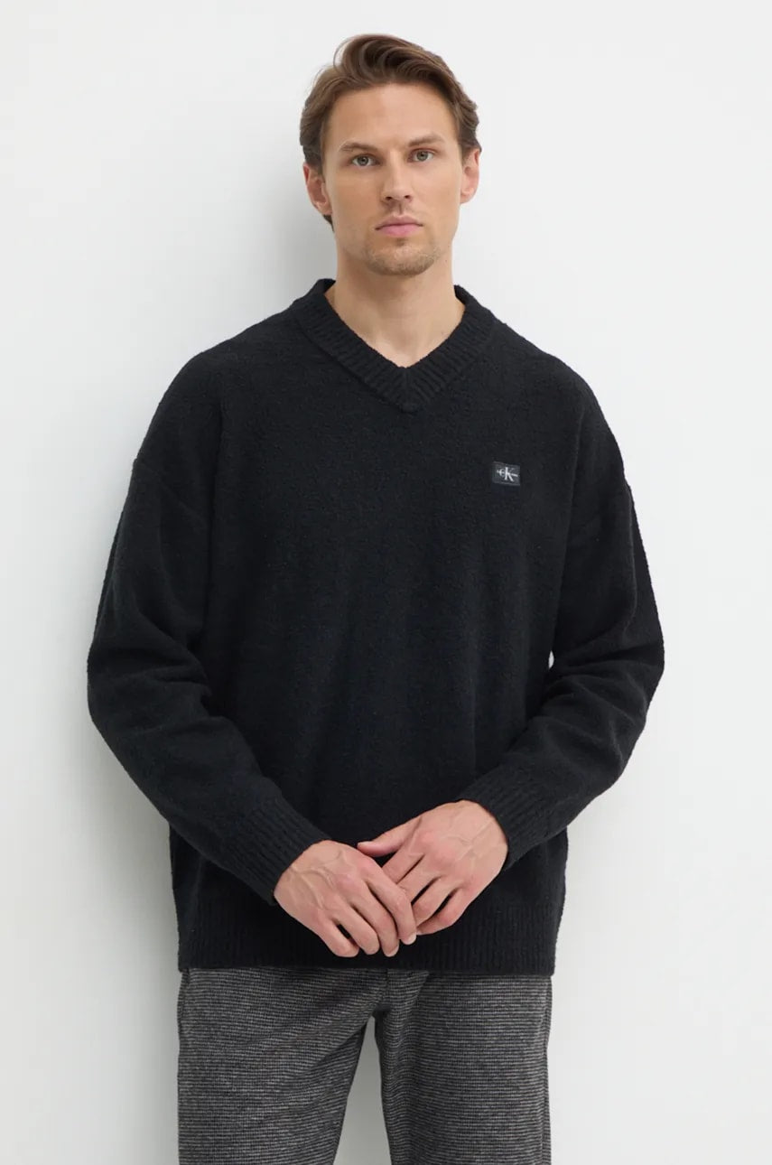 Pulover Calvin Klein Jeans za muškarce, boja: crna, topli, J30J326452