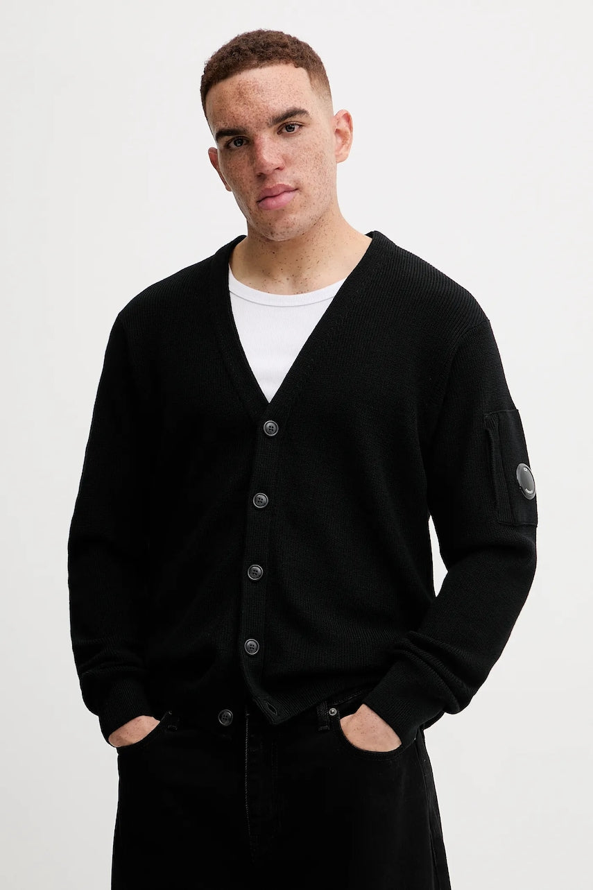 Volnena jopica C.P. Company Knitwear Cardigan In Re-Wool črna barva, 17CMKN253A006595A