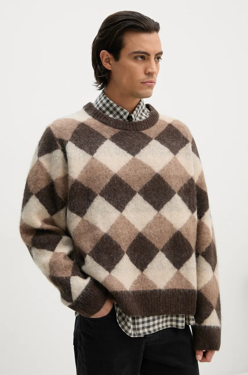 Vuneni pulover Won Hundred za muškarce, boja: smeđa, topli, 3207-11082