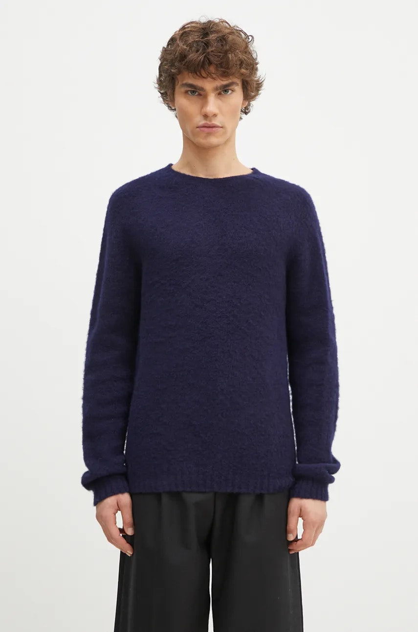 Vuneni pulover Norse Projects Birnir Brushed Lambswool za muškarce, boja: tamno plava, topli, N45.0520.7004