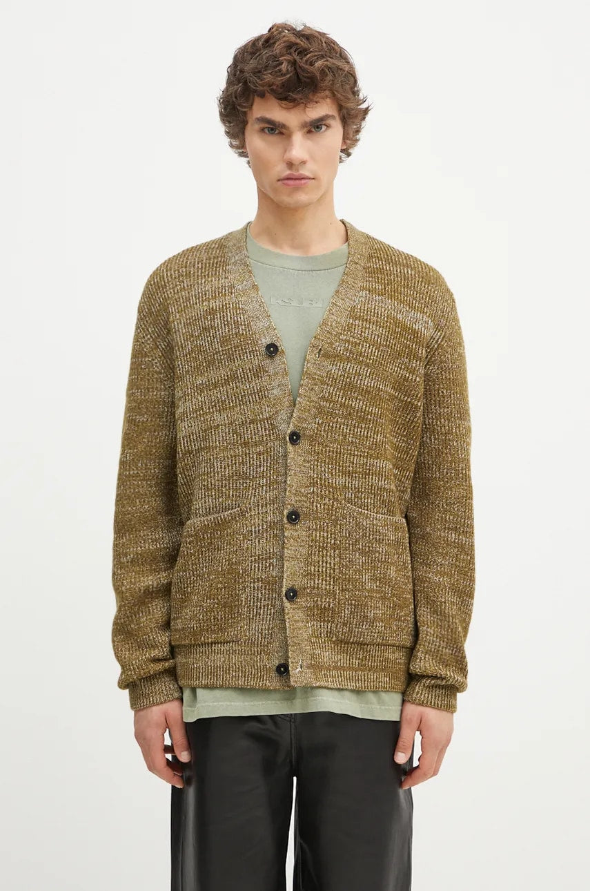 Volnena jopica Norse Projects Loki Wool Cotton Rib Cardigan zelena barva, N45.0618.8096