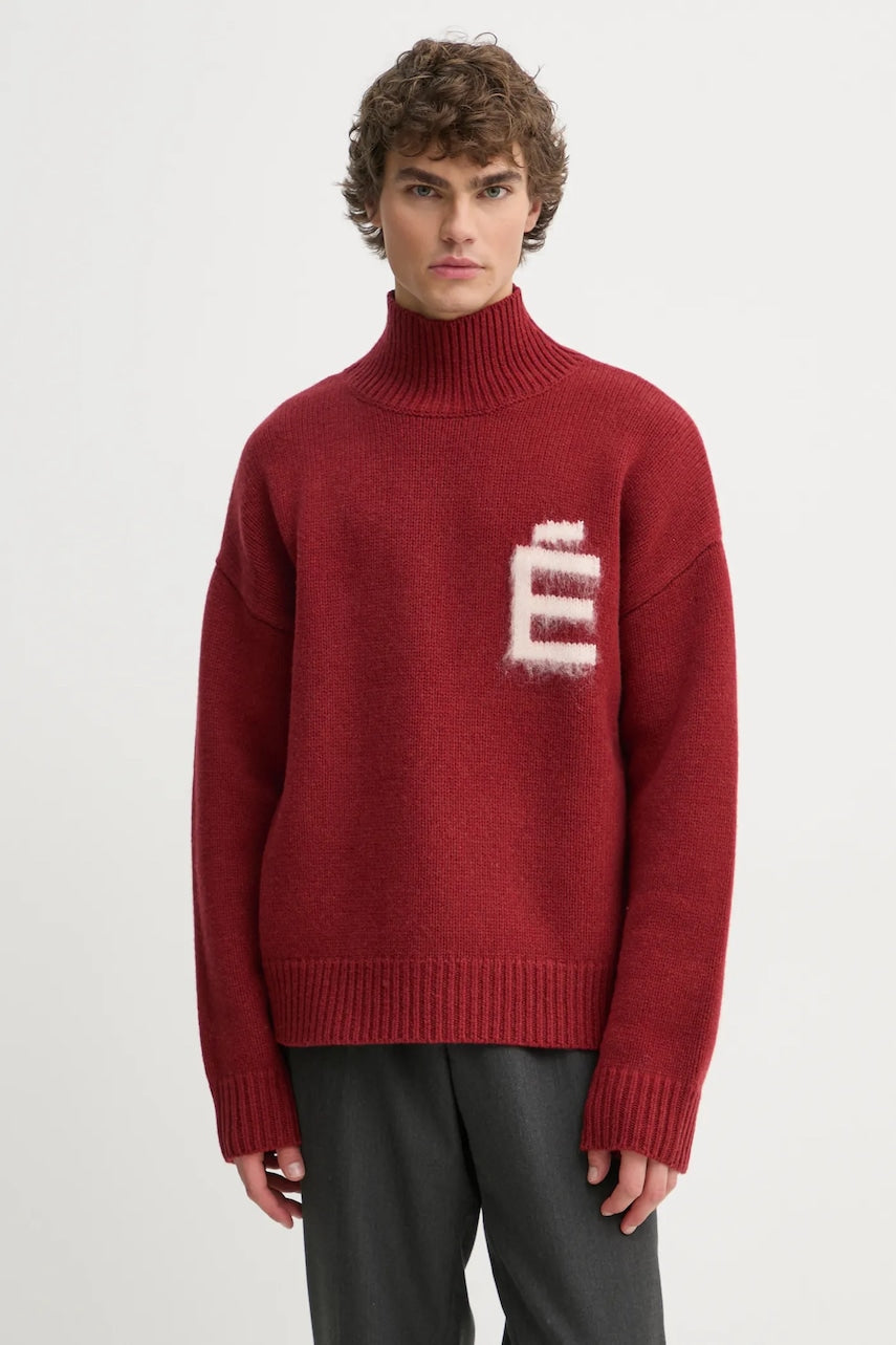 Vuneni pulover Études Studio za muškarce, boja: bordo, topli, s dolčevitom, H24MMKNI610
