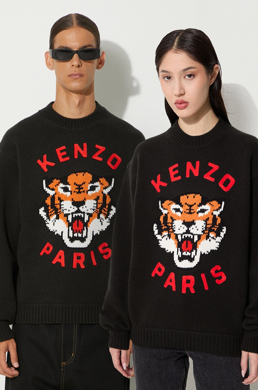 Vuneni pulover Kenzo Rws Lucky Tiger Jumper boja: crna, topli, FE68PU4773LH.99J