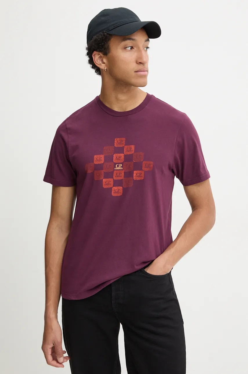 Pamučna majica C.P. Company za muškarce, boja: bordo, s tiskom, 17CMTS240A005431G