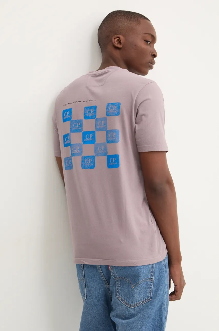 Pamučna majica C.P. Company za muškarce, boja: ljubičasta, s tiskom, 17CMTS241A005431G