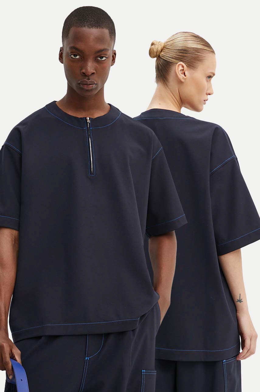 Kratka majica s primesjo volne Sunnei mornarsko modra barva, RTWXTOP002