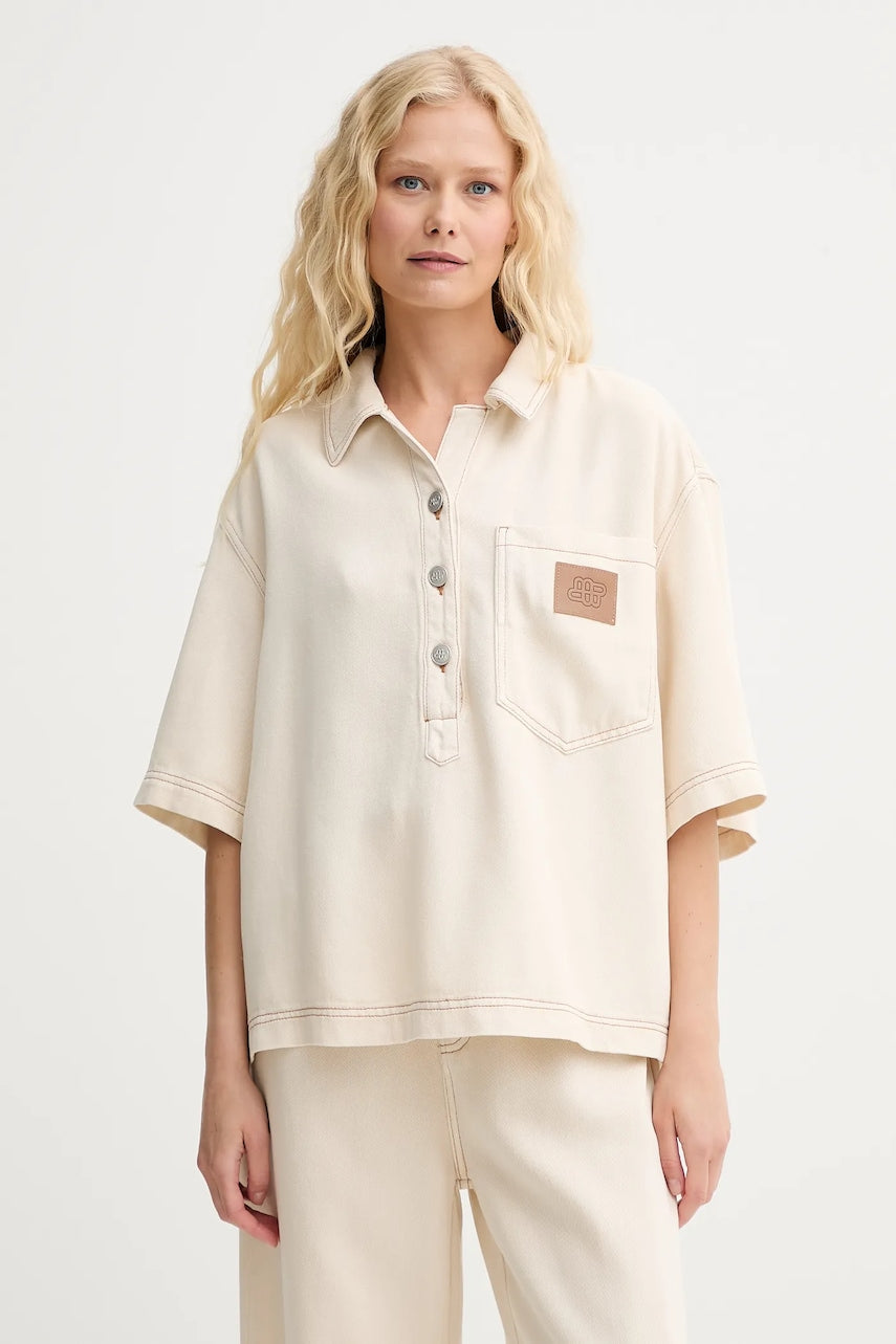 Majica iz jeansa MUNTHE PHOR ženska, bež barva, 252102025206