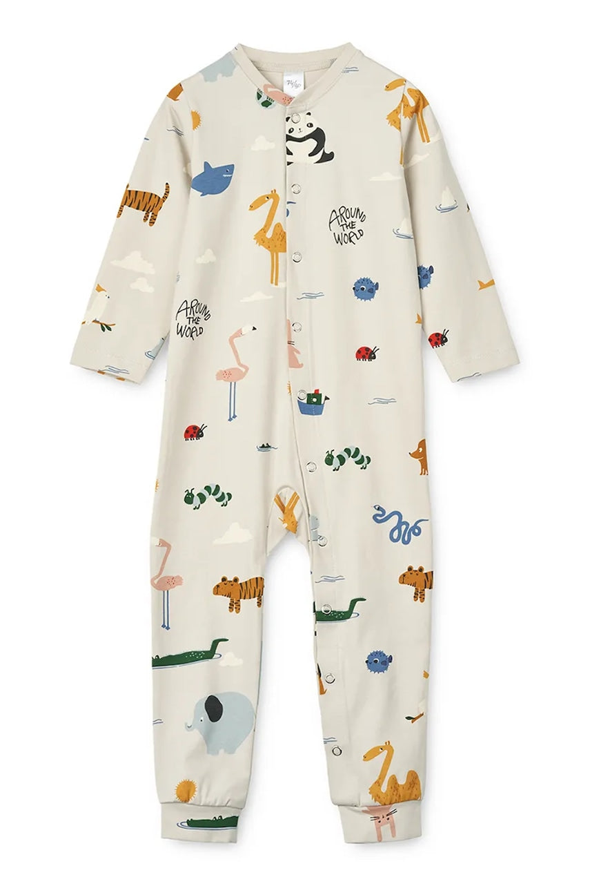 Pižama za dojenčka Liewood Birk Printed Pyjamas Jumpsuit bež barva, LW20677
