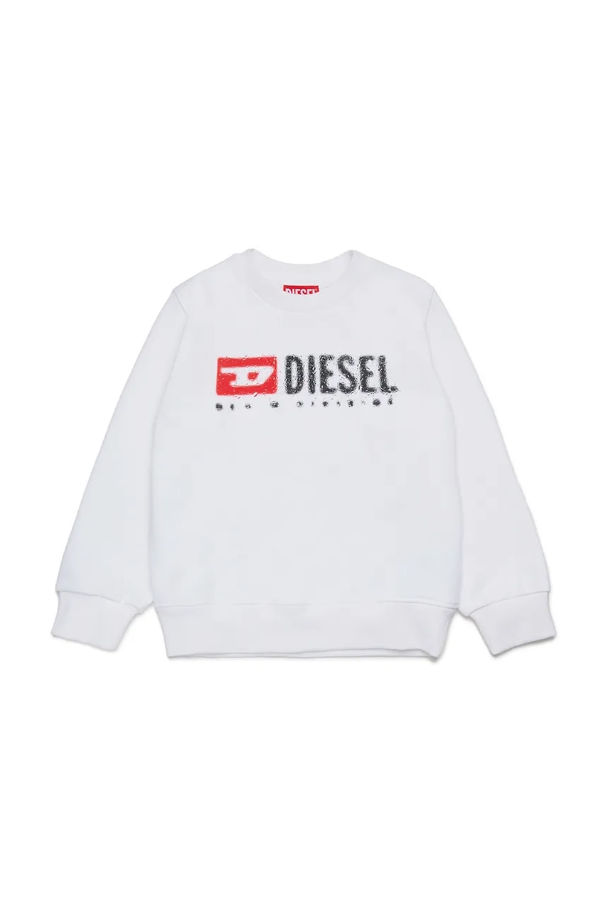 Otroški bombažen pulover Diesel SDROPS OVER SWEAT-SHIRT bela barva, J02483