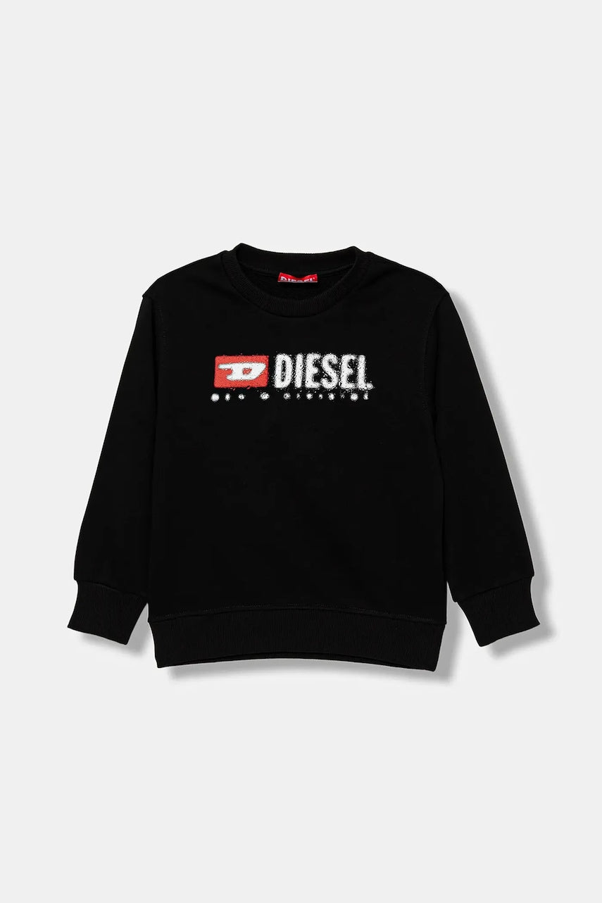 Otroški bombažen pulover Diesel SDROPS OVER SWEAT-SHIRT črna barva, J02483
