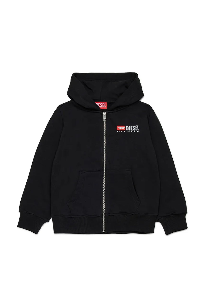 Otroški bombažen pulover Diesel SDROPSHOODZ OVER SWEAT-SHIRT črna barva, s kapuco, J02484